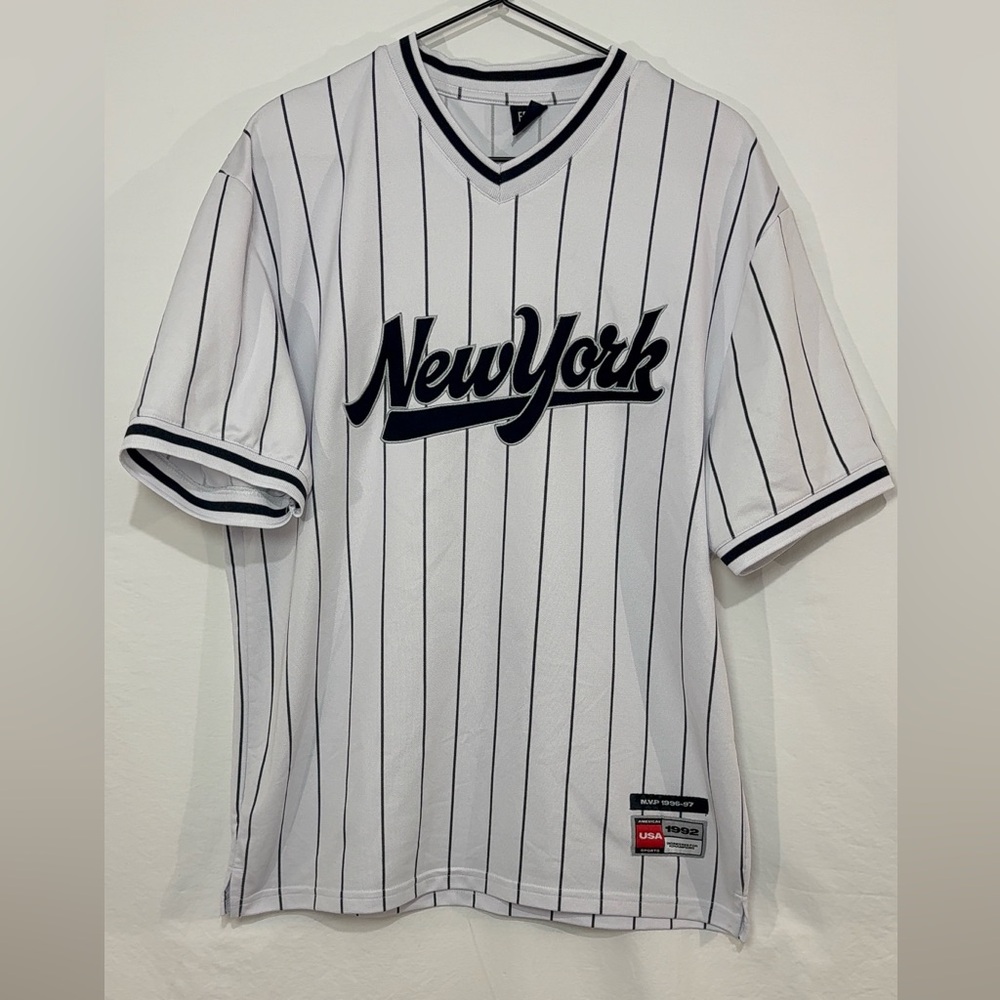 New York Baseball Jersey Shirt FSBN MVP White Stripes 90 Small Retro‎